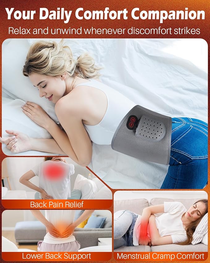 Cordless Heating Pad with Massager for Back Pain Relief,3 Heat & 3 Vibration Modes,Portable 8000mAh Rechargeable Wireless Lower Back Massager for Cramps,Birthday Gifts for Women Men Seniors Mom Dad