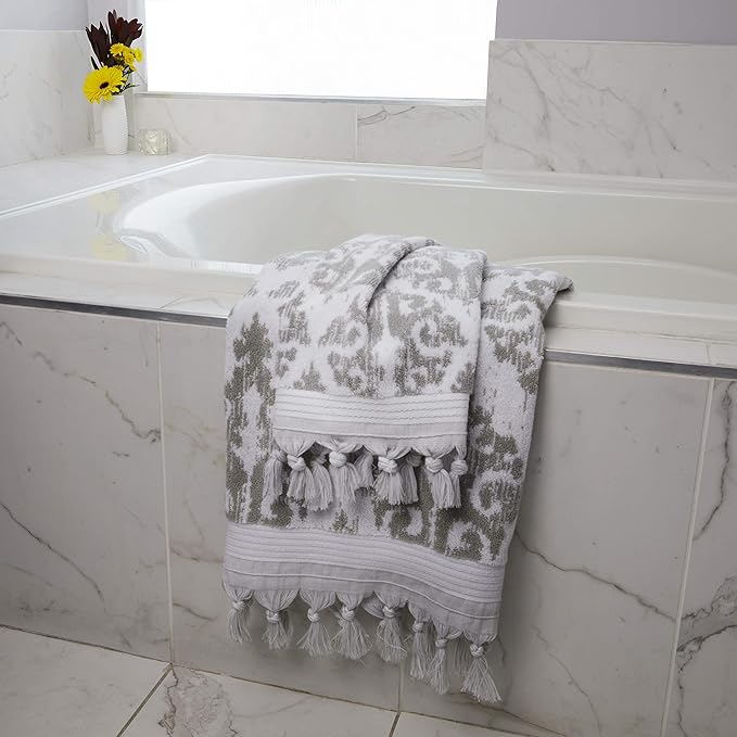 SKL Home Mirage Fringe 100% Turkish Cotton Bath Towel, Gray