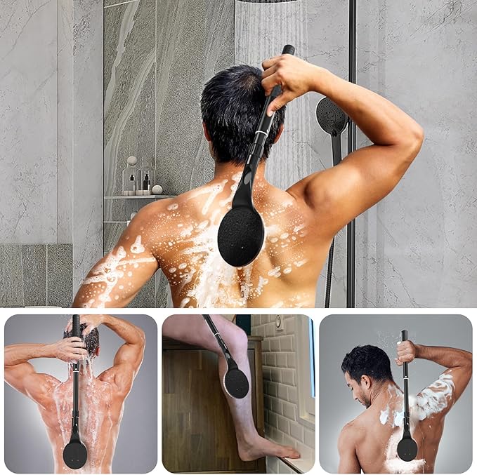 Gobiteli Back Scrubber for Shower,25" Long Handle Shower Brush for Body Exfoliator and Deep Clean,Back Brush for Shower for Men,Women and Elderly