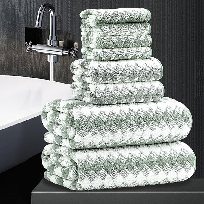 8 Piece Bathroom Towel Set Green |2 Oversized Large Bath Towels Sheet,2 Hand Towels and 4 Washcloths| 600GSM Ultra Soft Luxury Premium Towel Set Highly Absorbent Quick Dry Hotel Towel Collection
