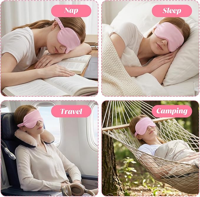 Satin Sleep Mask, 6 Pack Pink Silk Eye Mask for Sleeping Breathable with Elastic Strap, Soft Sleeping Blindfold Eye Cover Comfortable Travel Office Night Sleeping Party Games for Women
