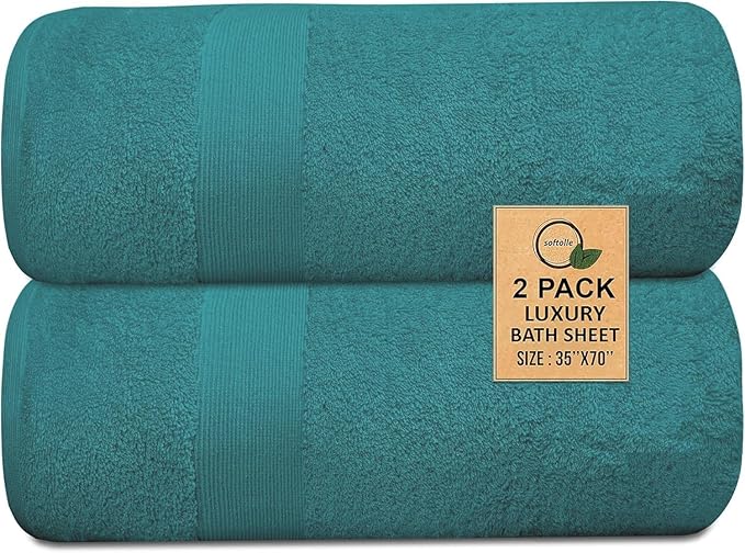 100% Cotton Luxury Bath Sheets - 35" x 70" - 600 GSM Cotton Towels for Bathroom - Set of 2 Super Soft, Highly Absorbent Bath Sheet - Oeko-Tex Certified (Teal)