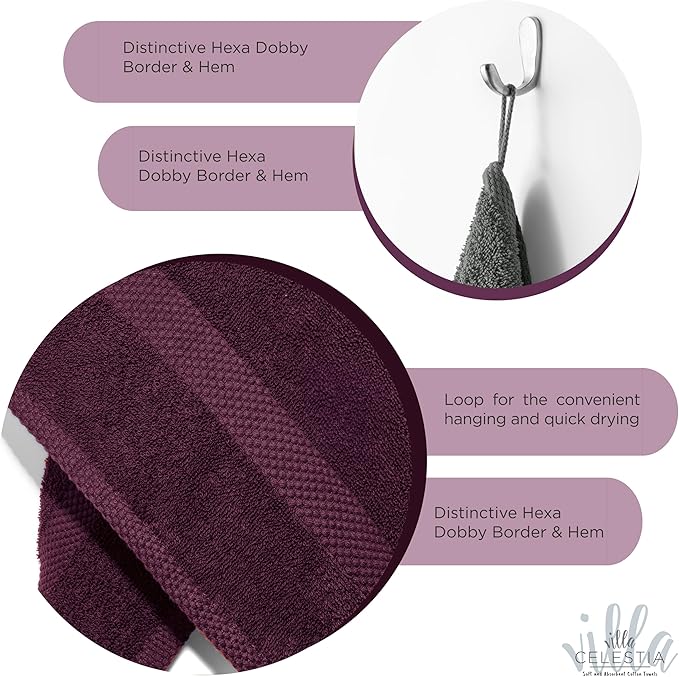 100% Cotton Wash Cloth for face & Body Set of 12, (12 x 12 inches) Sustainable, Soft, Highly Absorbent, Combed Cotton Wash Cloths Pack of 12 for Hotels, Spa, Bathroom, Dorm, Burgandy