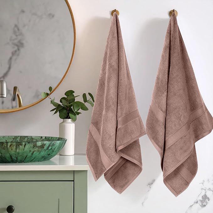 Superior Egyptian Cotton Pile Bath Towels, Ultra Soft Luxury Towel, Thick Plush Essentials, Absorbent Heavyweight, Guest Bath, Hotel, Resort, Spa, Pool, Bathroom, Shower Basics, Set of 2, Muted Mauve