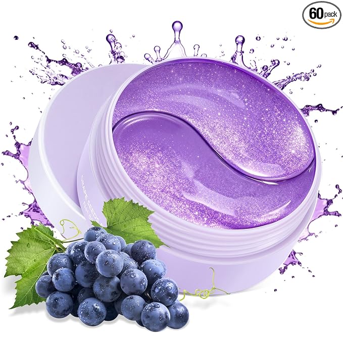 LAVONE Eye Mask - 30 Pairs Grape Seeds Under Eye Patches Skin Care Products - Eye Masks Skincare for Dark Circles and Puffiness, Reduce Wrinkles, Eye Bags and Fine Lines, for Women and Man - Purple