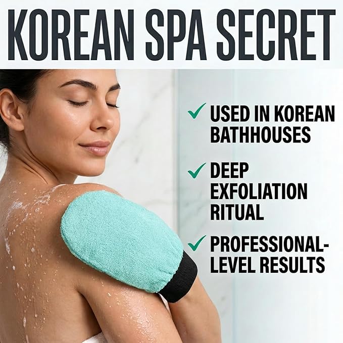 Korean Exfoliating Glove for Shower – Deep Body Scrubber & Face Exfoliator – Shower Gloves – Tan Remover Washcloth, Smooth Skin & Body Exfoliating Mitt – Loofah Wash Cloth Alternative (Pack of 2)