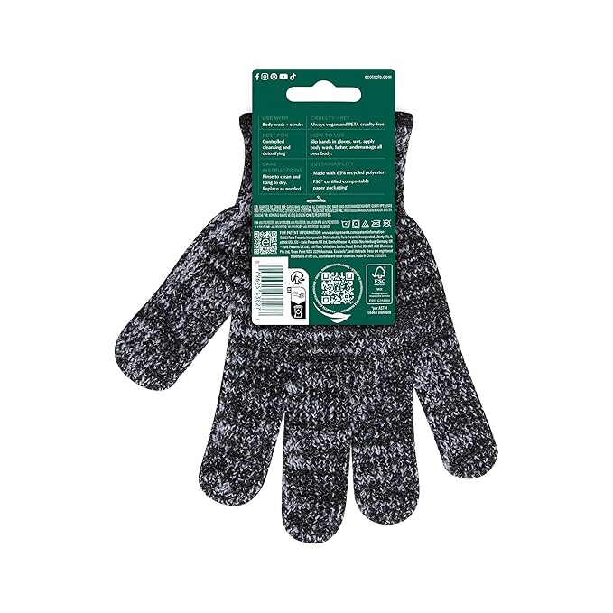 EcoTools Charcoal Bath + Shower Gloves, Exfoliating Gloves Remove Dead Skin & Cleanse Whole Body, Bath Gloves Infused With Charcoal To Scrub & Purify Skin, Cruelty Free, 1 Pair (2 Gloves)
