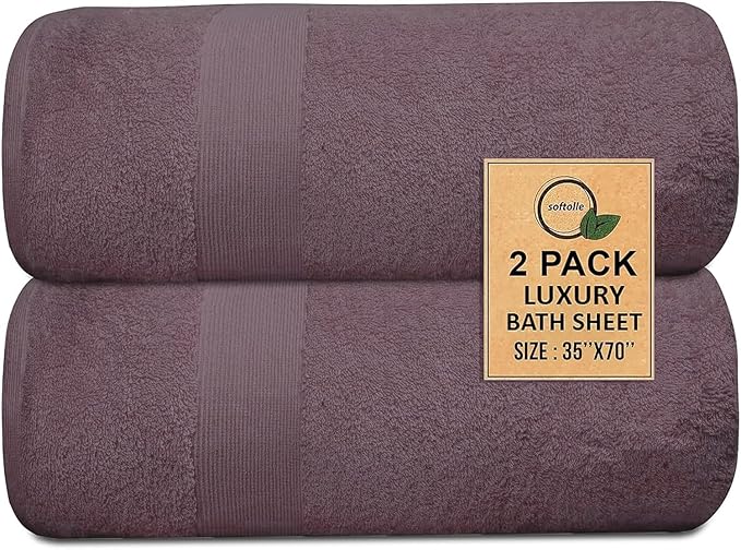 Softolle 100% Cotton Luxury Bath Sheets - Pack of 2 (35" x 70") | Super Soft, Quick-Dry & Highly Absorbent Towels for Bathroom, Home, Spa & Gym (Purple Ash)