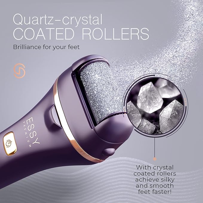 Essy Electric Foot File Hard Skin Remover with 5 Replacement Rollers Foot File Electric Pedicure Sets Cutters Accessories for Dry Dead Hard Skin Feet Callus Remover for Feet Care Exfoliator (Purple)