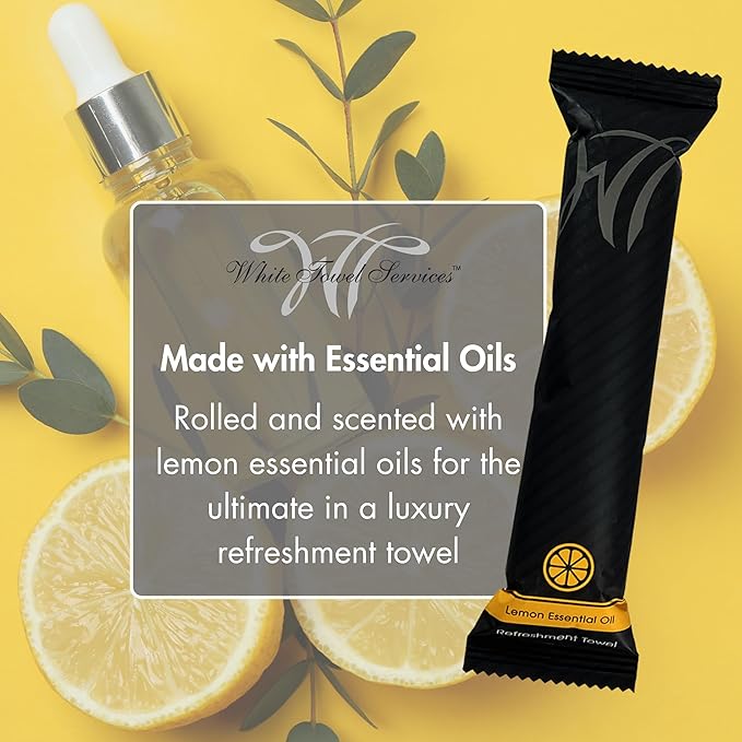 White Towel Services 8" x 8" inch Moist Cotton Towel Individually Wrapped - Lemon and Unscented (Case of 100) - Single-Use Oshibori Style Cotton Hospitality Towels