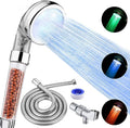 FASTRAS LED Shower Head with Handheld, Shower Head High Pressure Shower Head with Hose, Holder & PTFE Tape etc, 3 Water Temperature-Controlled Water Saving Filtered Shower Head for Dry Hair& Skin