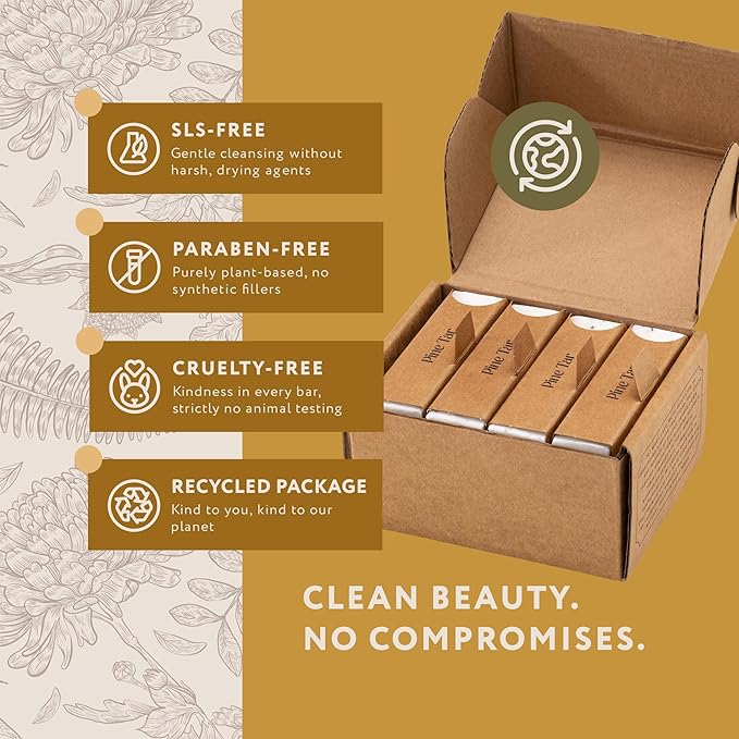 Mary Case Goat Milk & Pine Tar Bar Soap Set of 4 | Natural Soap with Olive, Coconut & Pine Oils + Dried Pine Leaves | Bath Soap for Men & Women | Sensitive Skin,