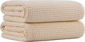 MICROFI New Microfiber Waffle Bath Towels, 2 Pieces, Oversized, Soft, Absorbent, Fast Drying, Lint Free 430 GSM (Champagne)