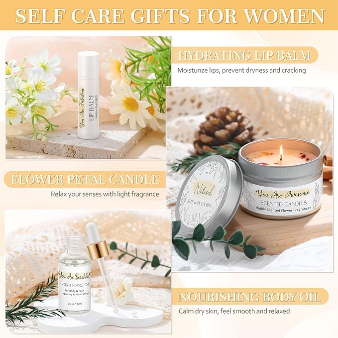 Self Care Gifts for Women Relaxation Spa Gift for Women Luxury Relaxing Spa Kit Ideas Pamper Beauty Care Package Gift Set for Her for Birthday Stress Relief Comfort Bath Gift Basket for Woman Mom