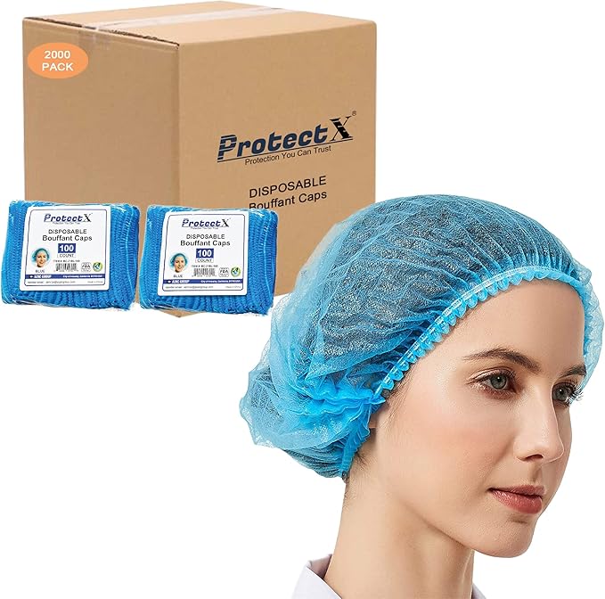 ProtectX Disposable Bouffant (Hair Net) Caps Hair Head Cover Nets 21” (Blue 2000 pack)