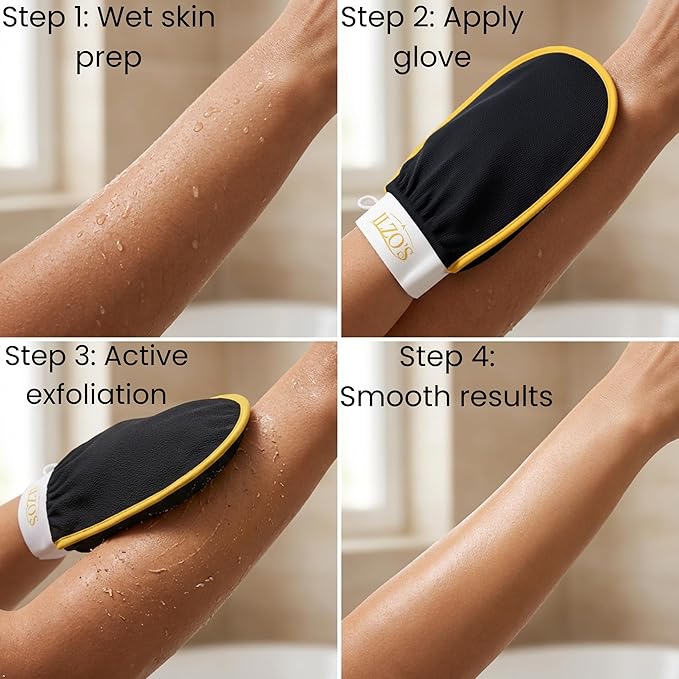 ILZO’S Original Exfoliating Mitt for Body (2 Pack) – Deep Exfoliating Glove for Dead Skin Removal, Korean Viscose Body Scrub Mitt for Smooth Skin, Helps Ingrown Hair & Keratosis Pilaris (BLACK)
