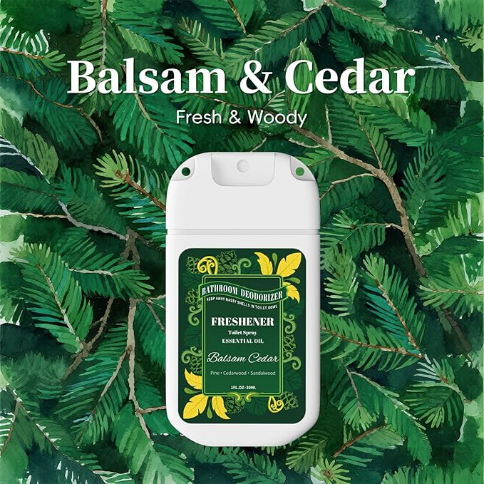 Travel Size Toilet Spray, 2 Pack Air Freshener Spray for Bathroom Deodorizer, Travel Essentials Variety with Removable Hook - Cedar and Berry Scent