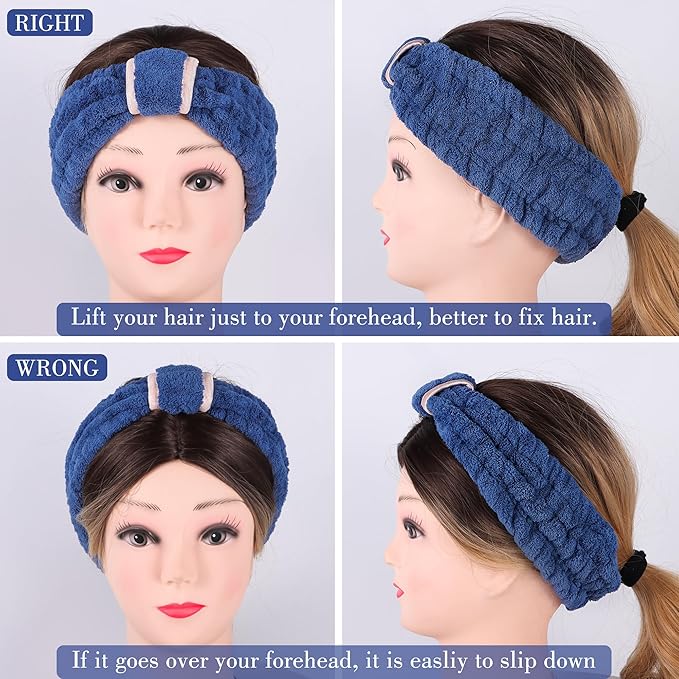 DiyJibb 9 Pcs Spa Headband for Washing Face,Skincare Headband and Wristband Set,Women Teen Girls Facial Hairbands for Washing Face, Makeup, Sports, Yoga (dark blue + beige + orange red)
