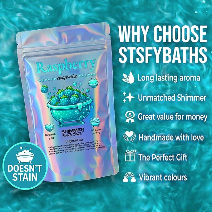 Raspberry Shimmer Bath Bomb in A Bag - Handmade Scented Bath Bombs for Women,Kids and Men - Bulk Bathbomb Fizzies Perfect for Boys and Girls All Ages (Small, Turquoise)