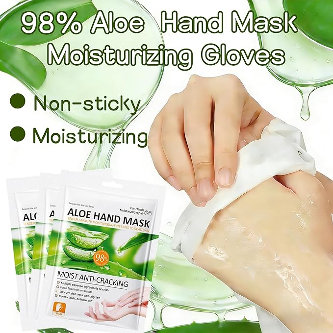 Aloe Vera Hand & Foot Mask Set (6 Packs: 3 Hand + 3 Foot) - Moisturizing Anti-Cracking for Dry Cracked Hands, Exfoliating Hydrating for Rough Feet, Spa-Grade for Women & Men