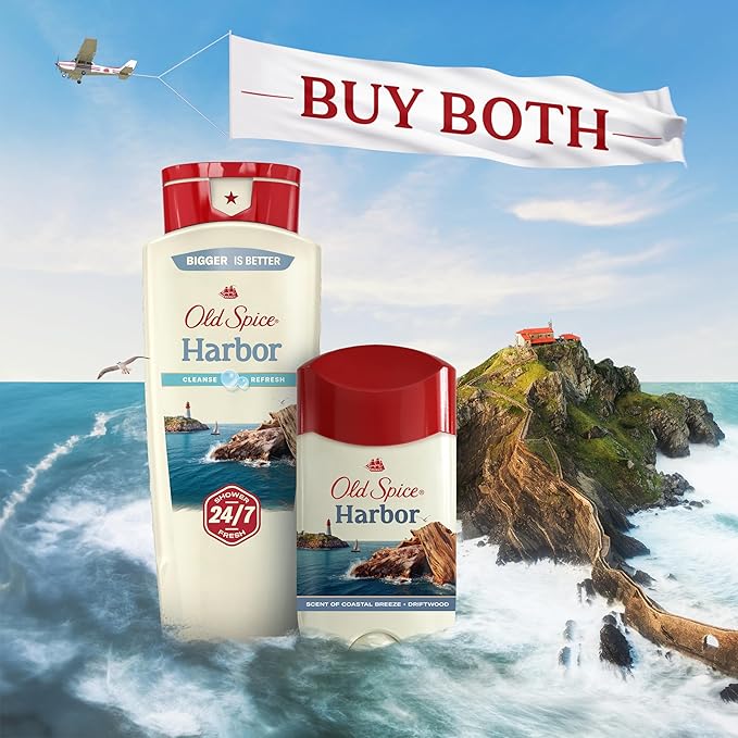 Old Spice Cleansing Body Wash for Men, 24/7 Shower Fresh with Lasting Scent, Cleanse & Refresh, Gentle on Skin, Vitamin B3, Harbor with Coastal Breeze + Driftwood Scent, 18 oz (Pack of 4)