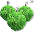 Large Bath Sponge Pack of 3 – Gentle Exfoliation Loofah with Suction Cups, Soft 70G Mesh Poufs for All Skin Types, Lather for Daily Use (Green)