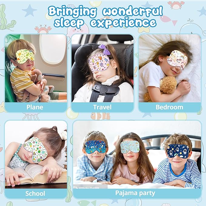 Kids Sleep Mask Eye Cover: 100% Real Natural Pure Silk Eye Mask with Adjustable Strap, Funny Blindfold Kids Eye Mask for Sleeping, Soft & Lightweight Eye Shade for Boys Girls Teens (Ocean Style)