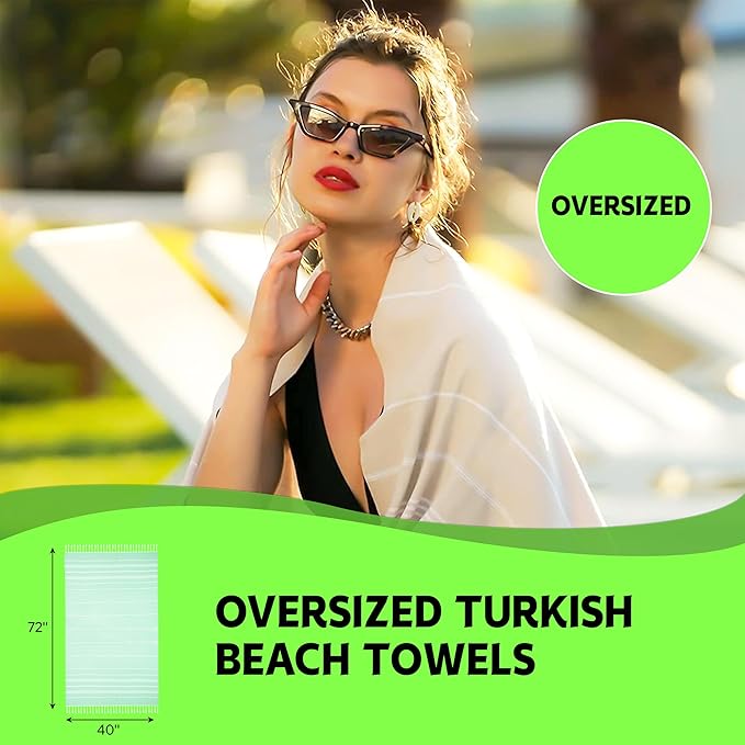 HAVLULAND Turkish Beach Towels, Oversized 40"x72" Turkish Bath Towel, Highly Absorbent Quick Dry Sand Free Beach Towels for Beach Pool Spa Gym Yoga Travel Camping Picnic Blanket - White