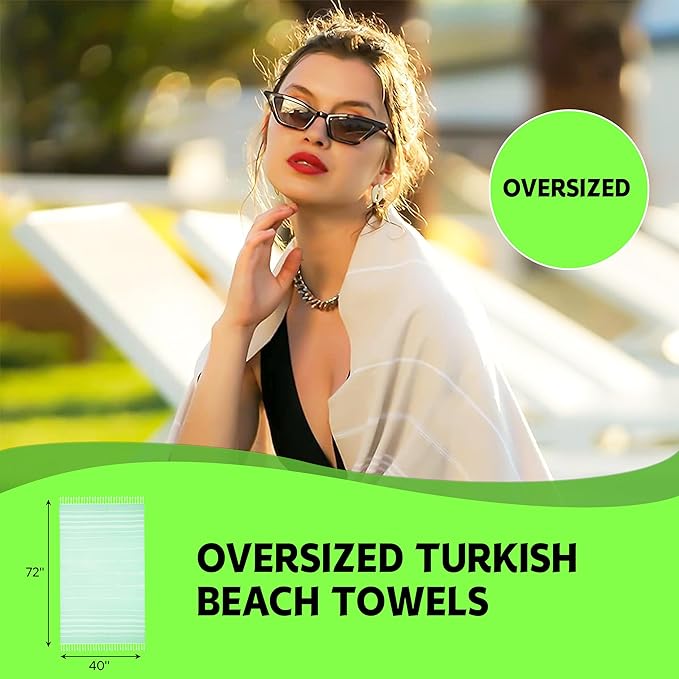 HAVLULAND Turkish Beach Towels, Oversized 40"x72" Turkish Bath Towel, Highly Absorbent Quick Dry Sand Free Beach Towels for Beach Pool Spa Gym Yoga Travel Camping Picnic Blanket - Blue