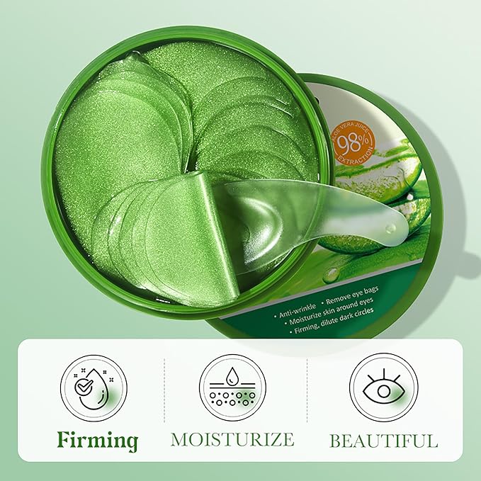 Aloe Vera Under Eye Masks, 60 PCS, Eye Bags, Puffy Eyes and Dark Circles Treatments, Reduce Wrinkles & Fine Lines Undereye Patches, Smooth, Firming, Moisturizing Eye Skin for Men&women Gift