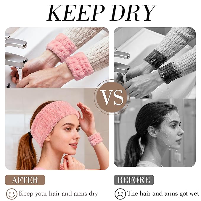 DiyJibb 9 Pcs Spa Headband for Washing Face,Skincare Headband and Wristband Set,Women Teen Girls Facial Hairbands for Washing Face, Makeup, Sports, Yoga (apricot + pink + grey)