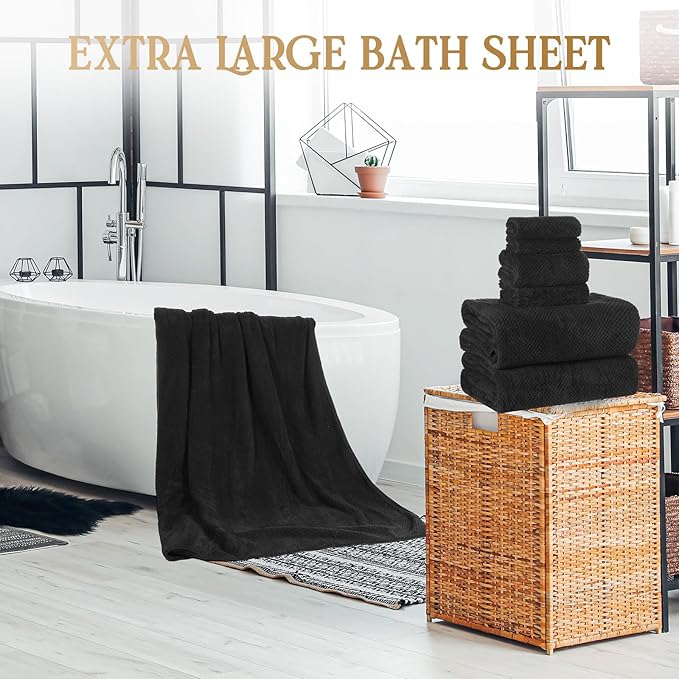 Peryiter Oversized Bath Towels Set of 6 for Adults 40x80 Inches Extra Large Bath Towel Sets Bathroom Sheets Jumbo Shower Towels Quick Dry Absorbent Soft Microfiber for Adults(Black)