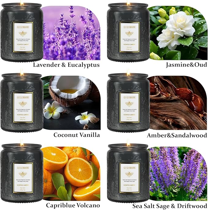 Scented Candles Set - 6 Pack Candles for Men Home Scented, 42 oz Soy Wax, 300 Hour Long Lasting Candle, Soy Candle Gifts Set for Men, Birthday, Valentine, Christmas, Anniversary Present