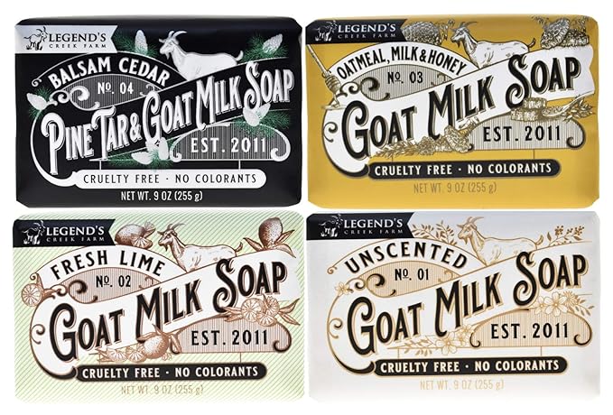 Legend's Creek Farm Goat Milk Soap - Triple Milled Moisturizing Bar for Hands and Body - 9 Oz Creamy Lather, Nourishing, Natural Soap for Sensitive Skin (Assorted Bundle)