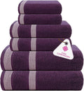 CASA COPENHAGEN Solitaire 6Pcs 100% Egyptian Cotton Large Designer Towels Gift Set- Dark Purple, 600GSM, 2Bath 2Hand 2Washcloths, Bath Towels for Bathroom Set for Women & Men