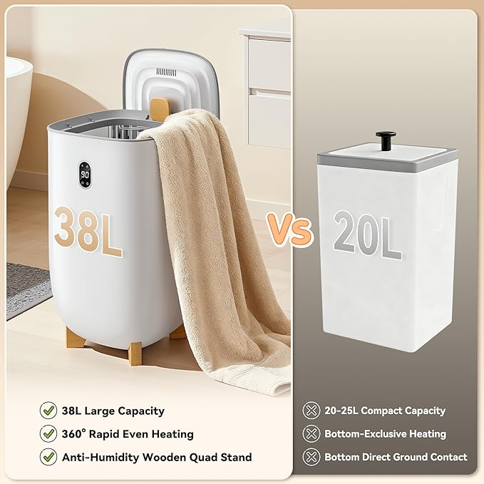 Tehanld Towel Warmer, 38L Towel Warmers for Bathroom Features 2 Heat Settings, Higher Temperatures and Quicker Heating of Towels, Bathrobes and Blankets, Ideal for Home Spa