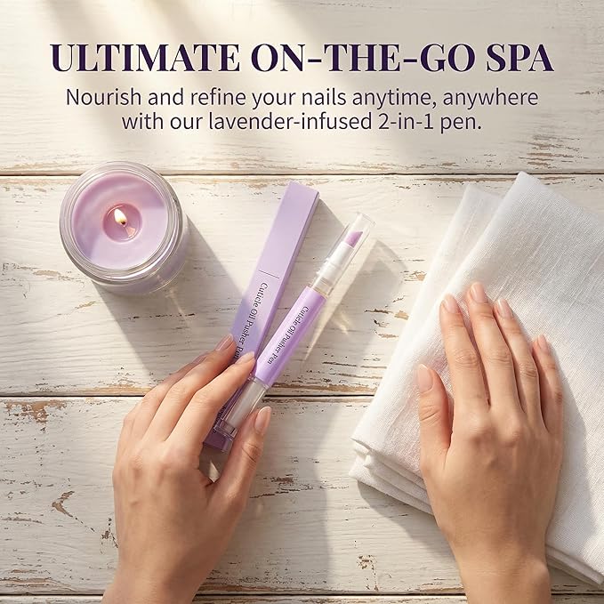 4-in-1 Cuticle Oil Pusher Pen, 2026 New Cuticle Pusher Oil Pen Nail Cuticle Pen Applicator, Cuticles Remover Pens for Dry Damaged Nails, Hangnails, Moisturize Strengthen Brighten (1 Pink+1 Purple)