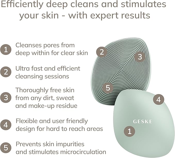 GESKE SmartAppGuided™ Facial Brush | 4 in 1 | Professional Facial Cleansing Brush | Skin Cleansing Silicone Facial Brush | Routine Skincare | Gentle Cleansing | Facial Cleanser