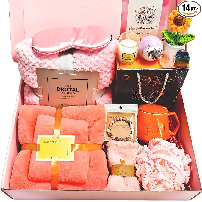 14PCS Care Package for Women Get Well Soon Gift Basket with Blanket, Ceramic Mug, Spa Items | Self Care Gifts for Women Recovery Thinking of You Feel Better Encouragement Sympathy Gifts