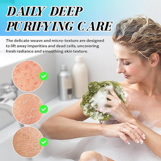 African Net Sponge Authentic Exfoliating Body Scrubber for Shower & Bath, Deep Cleansing Lather for Dead Skin Removal, Back Scrubber Gift for Women & Men（Army Green）