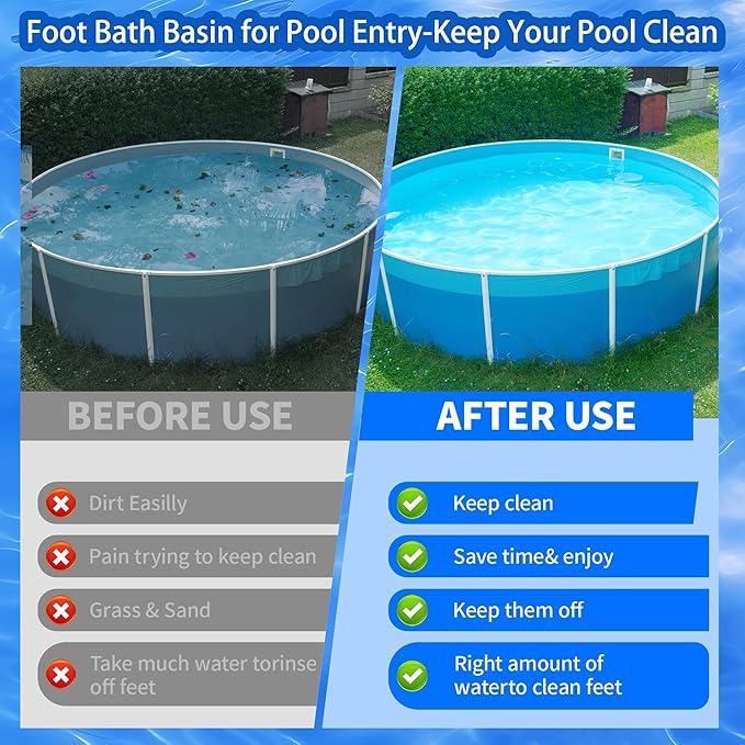 19.6"x19.6"x4.1" Lagre Pool Foot Bath Basin with Mats, Foldable Square Pool Foot Wash Tub for Above Ground Swimming Pools Spa Entry Ladder Pool Accessories Pool Clean Feet Accessory