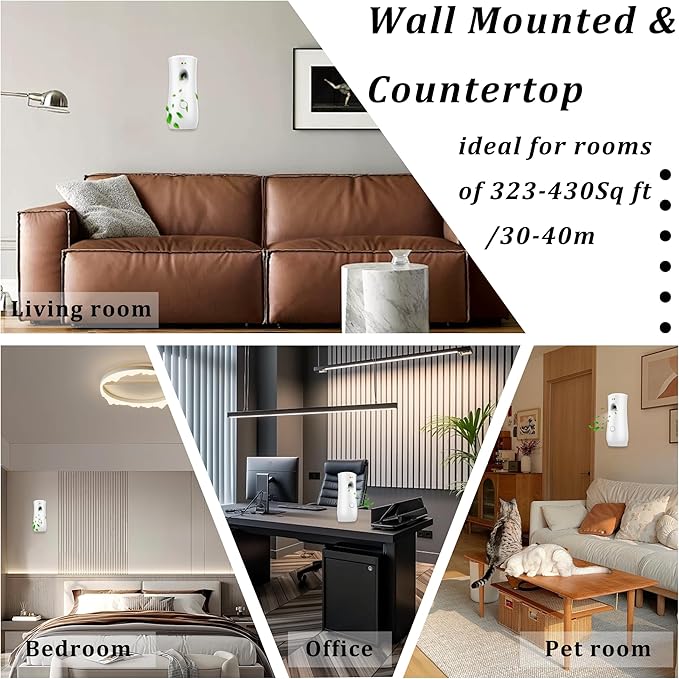 Automatic Air Freshener Spray Dispenser (6-Pack), Free Standing or Wall Mounted Adjustable Aromatherapy Machines for Home, Indoor, Bathrooms, Offices, Hotels and Commercial Places (White, 001)