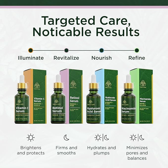 Tree of Life Beauty Retinol Serum, Skin Smoothing Face Oil for Dark and Age Spots and Fine Lines, Facial Serums for Dry and Sensitive Skin Care with Hyaluronic Acid for Soft Smooth Skin, 2 Fl Oz