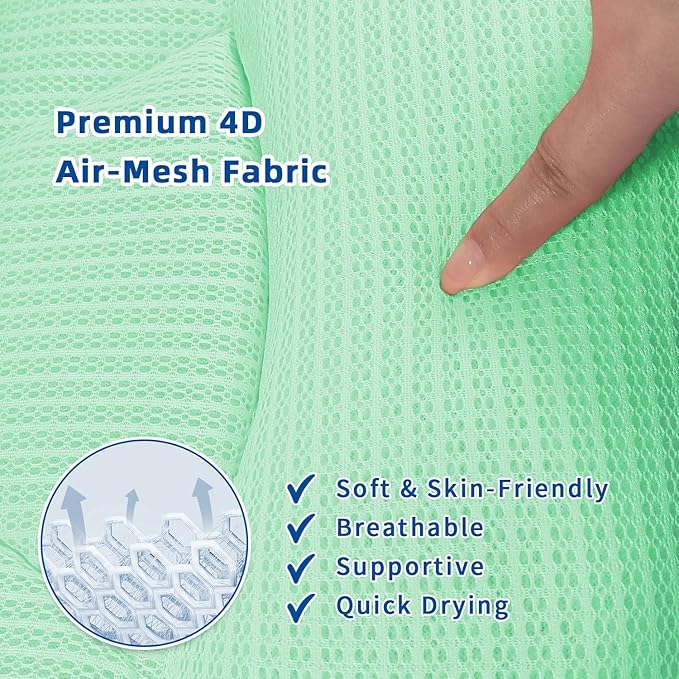 Bath Pillow, Bath Pillows for Tub Neck and Back Support, Bathtub Pillows for Head and Neck with 6 Strong Non-Slip Suction Cups, 4D Air Mesh, Bath Accessories Spa Gifts for Women(Green)