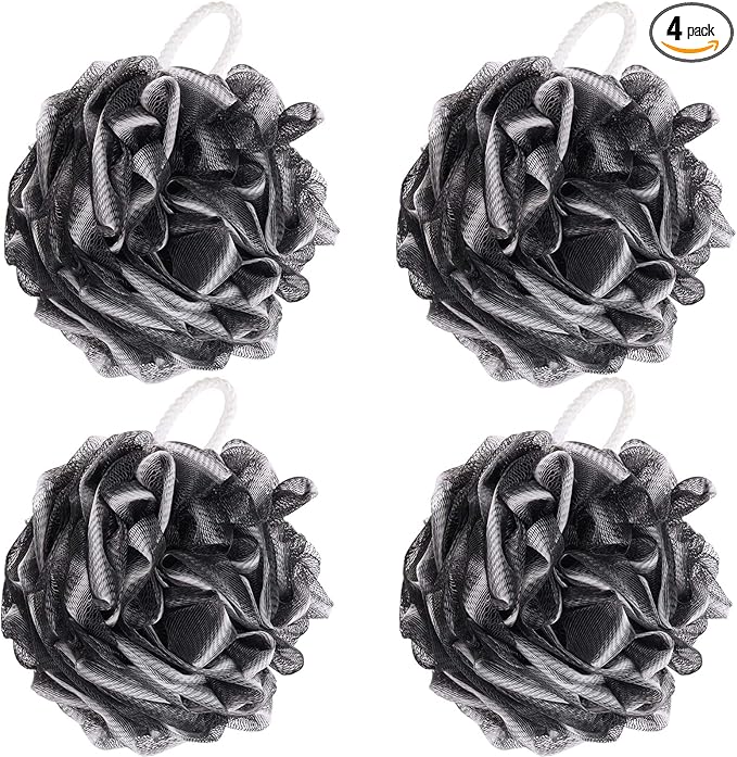 BTYMS 4 Pieces Shower Loofahs Bath Scrunchies 75g/pcs Large Bath Sponge Body Loofahs Shower Pouf Mesh Pouf for Bathing