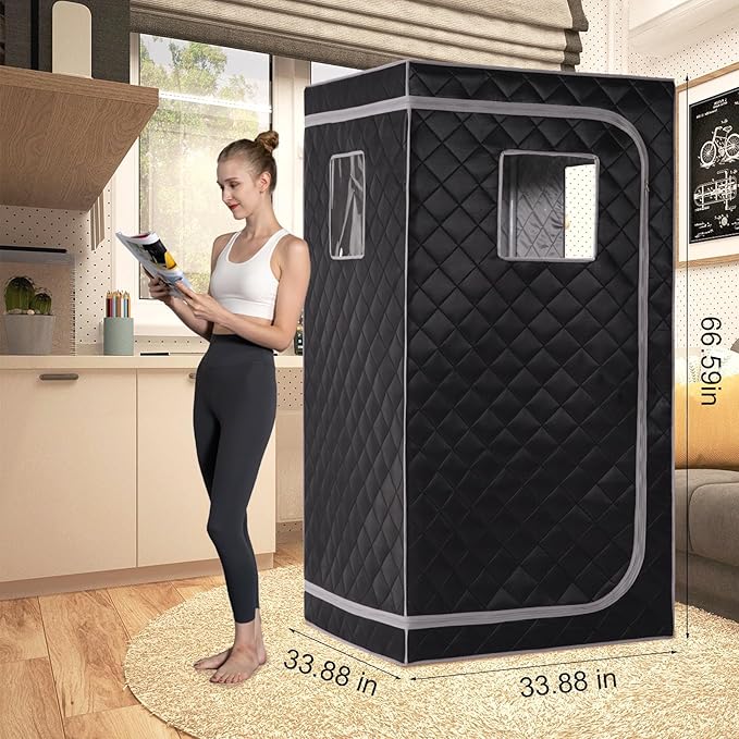 Smartmak Portable Infrared Sauna Box with 660nm Red Light Therapy Lamp for Home, Personal Indoor Full Body Dry Sauna Spa Tent, Relax Saunas with 6 Heaters, Heated Foot Pad, Remote, Chair, Greyborder