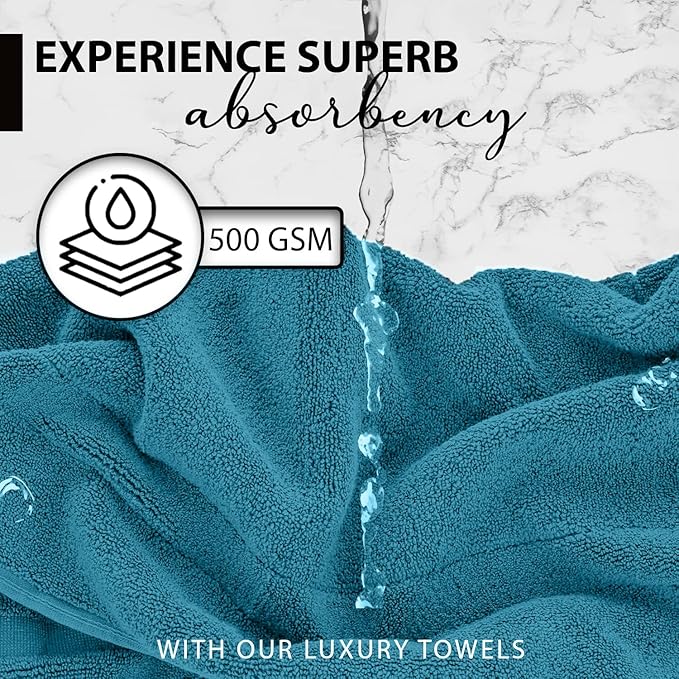 KAHAF COLLECTION 100% Cotton Bath Towels, 24x48 Pack of 6 Towels, Quick Dry, Highly Absorbent, Soft Feel Towel, Gym, Spa, Bathroom, Shower, Pool, Luxury Soft Towels (Aqua, 24x48-6 Pack)