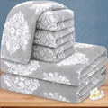 Towels for Bathroom - 100% Cotton | Soft | Quick Dry | Light Weight | Absorbent, 4 Hand 16"x27", 2 Bath 28"x52", Towel Set of 6, Grey Towels Bathroom Sets, Gray Damask Patterned Towels, Gray and White
