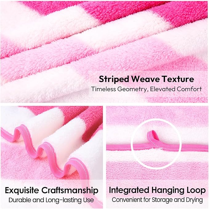 JML Microfiber Bath Towels,2 Pack(30" x 60"), Oversized, Soft, Super Absorbent, Fast Drying, Large Beach Towel Set for Sauna, Salon, Sports, Fitness, Yoga, Cabana Stripe Pink