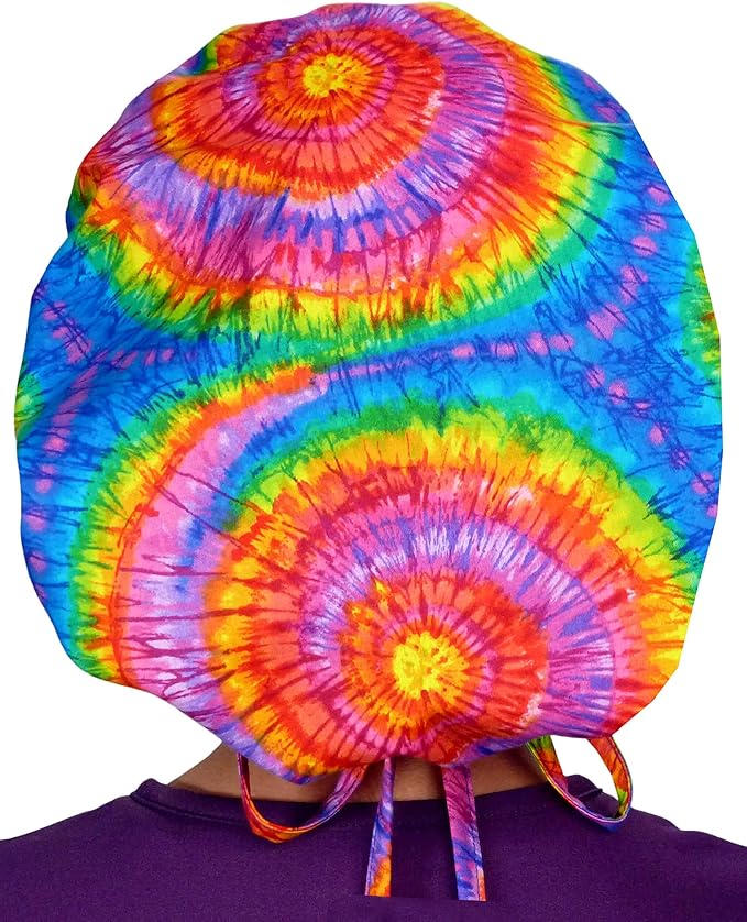 Sparkling EARTH Banded Bouffant Surgical Scrub Ponytail Working Caps and Built-in Sweatband - 100% Cotton - Made in The USA